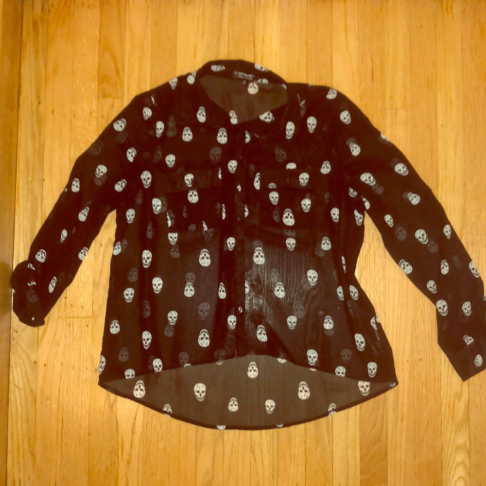 Black Chiffon ‘Cotton On’ Skull button up